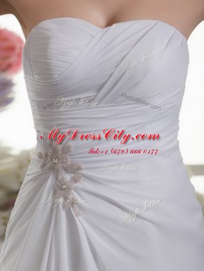 Romantic White Sleeveless Chiffon Court Train Lace Up Bridal Gown for Wedding Party
