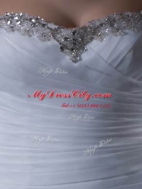 Court Train Column/Sheath Wedding Gowns White Strapless Fabric With Rolling Flowers Sleeveless With Train Lace Up
