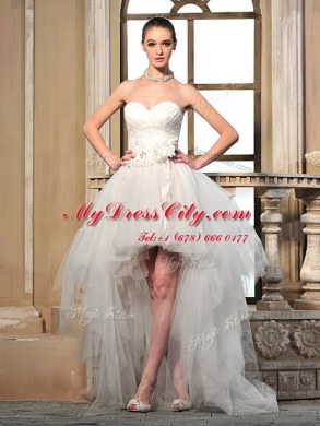 High Low Column/Sheath Sleeveless White Bridal Gown Lace Up