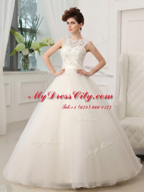 Scoop Sleeveless Beading and Appliques Zipper Wedding Gowns