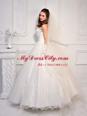 Sleeveless Lace Up Ankle Length Beading Wedding Dress