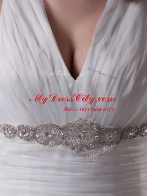 Fashionable Mermaid Sleeveless Brush Train Lace Up Beading and Ruffles Wedding Gown