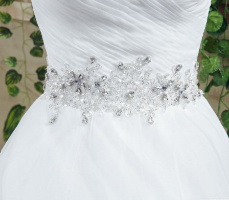 White Sleeveless Organza Court Train Lace Up Wedding Dress for Wedding Party