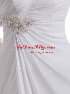 New Style One Shoulder Lace Up Bridal Gown White for Wedding Party with Beading and Ruching