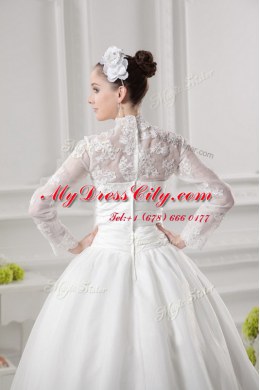 White Wedding Dress Lace Sweep Train Long Sleeves Lace