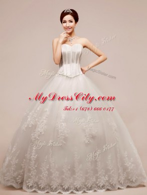 Chic White Sleeveless Floor Length Beading and Appliques Zipper Wedding Gowns