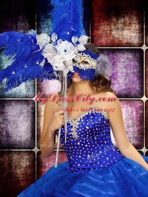 Floor Length Royal Blue Quinceanera Dress Organza Sleeveless Beading and Ruffled Layers