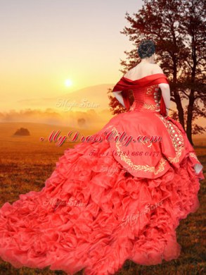 With Train Red Sweet 16 Dresses Sweetheart Sleeveless Brush Train Lace Up