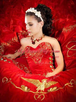 With Train Red Sweet 16 Dresses Sweetheart Sleeveless Brush Train Lace Up