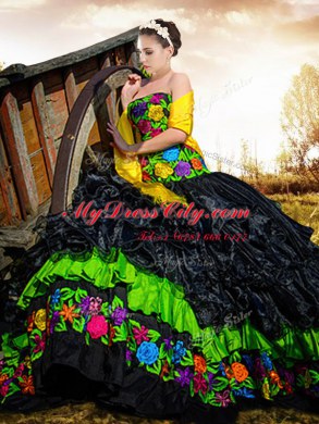 Black Sleeveless Embroidery and Ruffles Floor Length 15 Quinceanera Dress