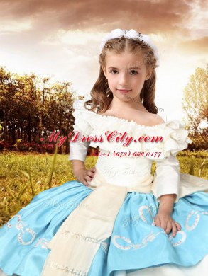 Multi-color Lace Up Off The Shoulder Embroidery and Ruffled Layers and Bowknot Quinceanera Gown Taffeta Half Sleeves