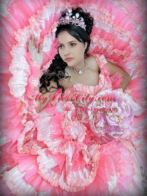 Clearance One Shoulder Pink And White Ball Gowns Beading and Embroidery and Ruffled Layers Sweet 16 Quinceanera Dress Lace Up Organza and Taffeta Sleeveless Floor Length