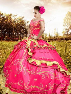 Fitting Off the Shoulder Sleeveless Floor Length Beading and Embroidery Lace Up Sweet 16 Dress with Fuchsia