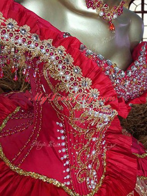 Off the Shoulder Ruffled Red Sleeveless Taffeta Lace Up Quinceanera Dress for Military Ball and Sweet 16 and Quinceanera