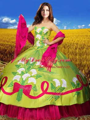 Taffeta Sleeveless Floor Length Quinceanera Gowns and Embroidery