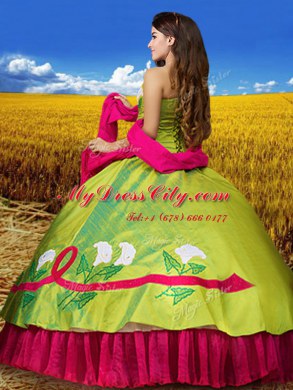 Taffeta Sleeveless Floor Length Quinceanera Gowns and Embroidery
