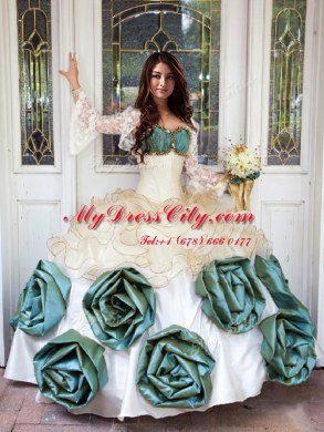 White Sleeveless Organza and Taffeta Lace Up 15 Quinceanera Dress for Military Ball and Sweet 16 and Quinceanera