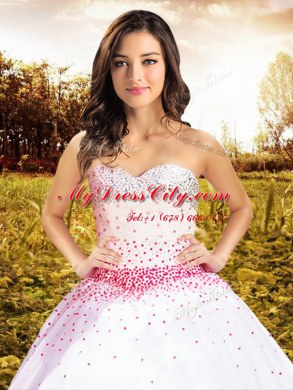 Floor Length White Quinceanera Gowns Sweetheart Sleeveless Lace Up