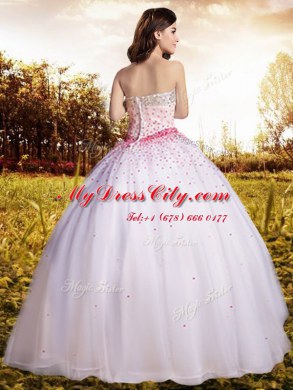 Floor Length White Quinceanera Gowns Sweetheart Sleeveless Lace Up
