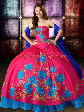 Sleeveless Taffeta Floor Length Lace Up Quince Ball Gowns in Multi-color with Embroidery