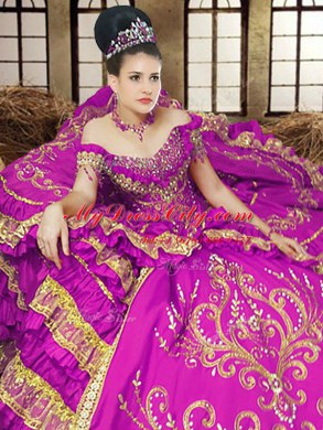 Discount Purple Quinceanera Dress Military Ball and Sweet 16 and Quinceanera and For with Embroidery Off The Shoulder Sleeveless Lace Up