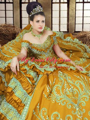Smart Off the Shoulder Sleeveless Embroidery Lace Up Sweet 16 Quinceanera Dress