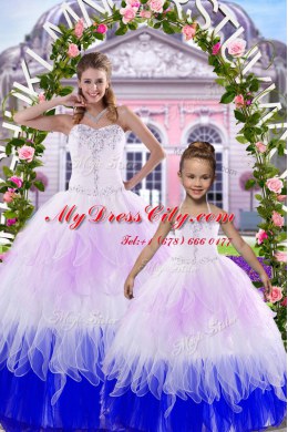 Multi-color Sleeveless Floor Length Beading Lace Up 15 Quinceanera Dress