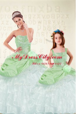 Floor Length Quinceanera Gown Organza and Taffeta Sleeveless Beading and Ruffled Layers and Hand Made Flower
