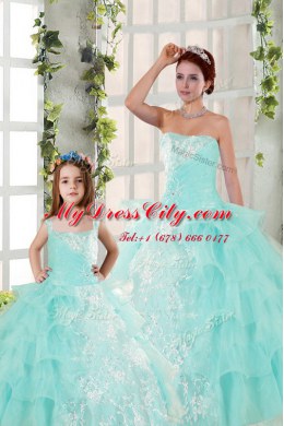 Chic Beading and Ruffled Layers and Ruching 15th Birthday Dress Aqua Blue Lace Up Sleeveless Floor Length