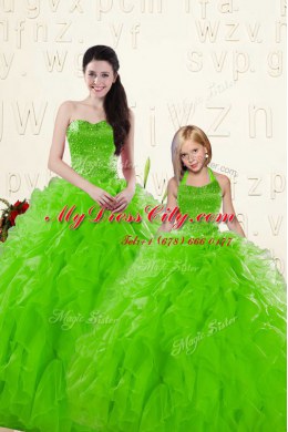 Glorious Sleeveless Floor Length Beading and Ruffles Lace Up 15th Birthday Dress with