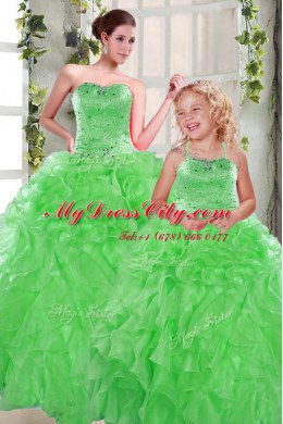 Modest Beading and Ruffles Sweet 16 Quinceanera Dress Green Lace Up Sleeveless Floor Length