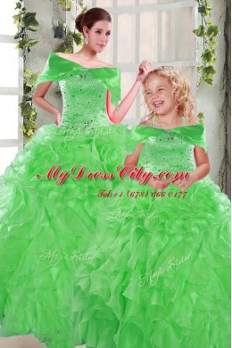 Modest Beading and Ruffles Sweet 16 Quinceanera Dress Green Lace Up Sleeveless Floor Length