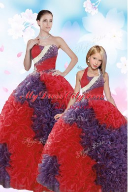 High Class Fabric With Rolling Flowers Sleeveless Floor Length Quinceanera Dress and Beading