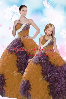 Dazzling Floor Length Lace Up Sweet 16 Quinceanera Dress Multi-color for Military Ball and Sweet 16 and Quinceanera with Beading and Sequins