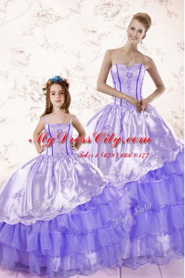 Ruffled Lavender Sleeveless Organza Lace Up Sweet 16 Quinceanera Dress for Military Ball and Sweet 16 and Quinceanera