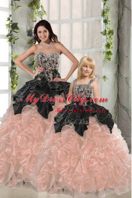 Peach Sleeveless Beading and Ruffles Floor Length 15th Birthday Dress