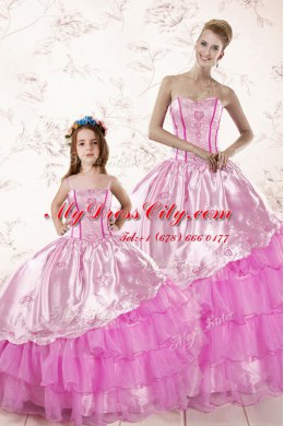 Nice Lilac Ball Gowns Embroidery and Ruffled Layers Quinceanera Dresses Lace Up Organza Sleeveless Floor Length