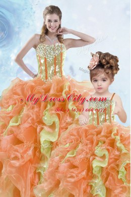 Multi-color Lace Up Sweet 16 Dress Beading and Ruffles and Sequins Sleeveless Floor Length