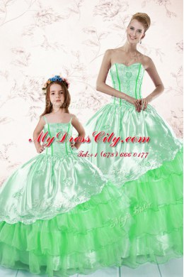 Green 15 Quinceanera Dress Military Ball and Sweet 16 and Quinceanera and For with Embroidery and Ruffled Layers Sweetheart Sleeveless Lace Up