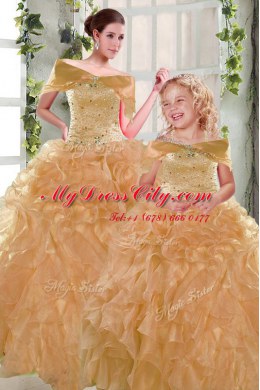 Modest Ball Gowns 15 Quinceanera Dress Orange Strapless Organza Sleeveless Floor Length Lace Up
