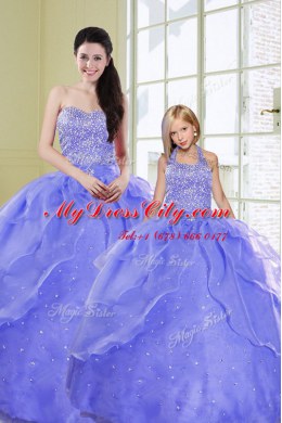 Lavender Sleeveless Beading Floor Length Quinceanera Gowns