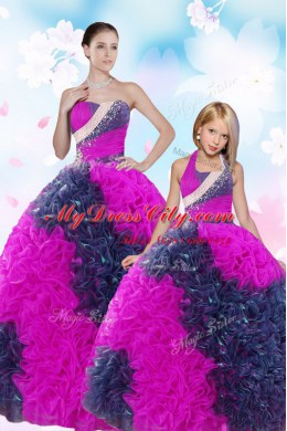 Simple Floor Length Multi-color 15 Quinceanera Dress Taffeta Sleeveless Sequins and Pick Ups