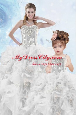 Attractive Sleeveless Lace Up Floor Length Beading and Ruffles and Sequins Quinceanera Gown