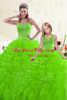 Organza Sweetheart Sleeveless Lace Up Beading and Ruffles Sweet 16 Dress in