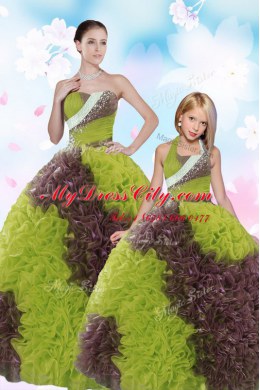 On Sale Strapless Sleeveless Ball Gown Prom Dress Floor Length Beading and Sequins Multi-color Fabric With Rolling Flowers