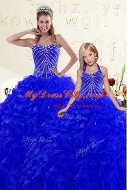 Sleeveless Lace Up Floor Length Beading and Ruffles Sweet 16 Quinceanera Dress
