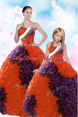 Flare Sleeveless Fabric With Rolling Flowers Floor Length Lace Up Ball Gown Prom Dress in Multi-color with Beading and Sequins