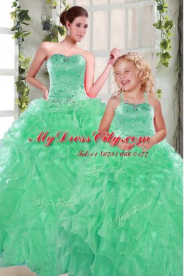 Trendy Ball Gowns Quinceanera Gown Apple Green Sweetheart Organza Sleeveless Floor Length Lace Up