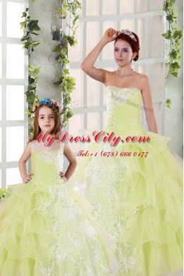 Organza Sleeveless Floor Length Quinceanera Gown and Beading and Ruffled Layers and Ruching