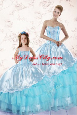 Simple Ruffled Floor Length Ball Gowns Sleeveless Baby Blue Quinceanera Gown Zipper
